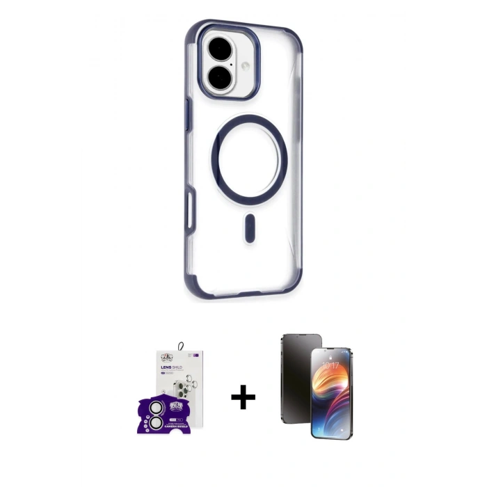 MARSİLYAN™- iPhone 16 Kılıf Eksen Klasik Koleksiyonu - Siyah 3D Antistatik Mat Seramik Nano Ekran Koruyucu + Gümüş Bilvis Titan Kamera Lens