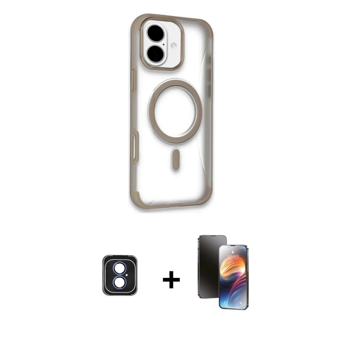 MARSİLYAN™- iPhone 16 Kılıf Eksen Klasik Koleksiyonu - Siyah 3D Antistatik Mat Seramik Nano Ekran Koruyucu + PVD Metal Kamera Lens - MI