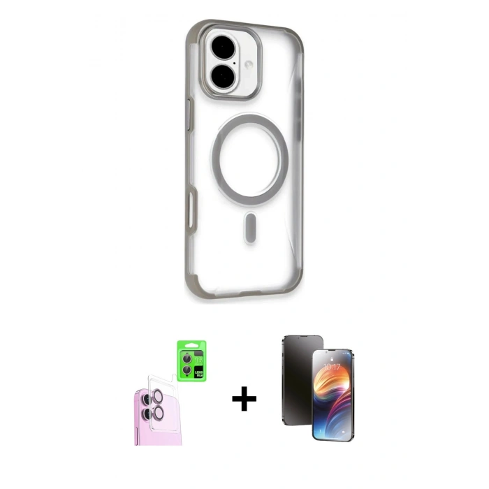 MARSİLYAN™- iPhone 16 Kılıf Eksen Klasik Koleksiyonu - Siyah 3D Antistatik Mat Seramik Nano Ekran Koruyucu + Raze Metal Kamera Lens - PE