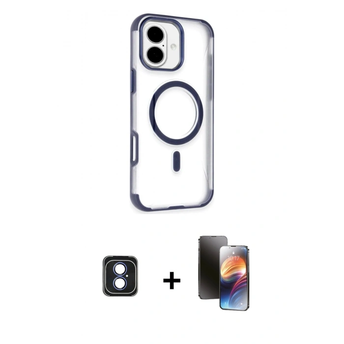 MARSİLYAN™- iPhone 16 Kılıf Eksen Klasik Koleksiyonu - Siyah 3D Antistatik Mat Seramik Nano Ekran Koruyucu + PVD Metal Kamera Lens - MI