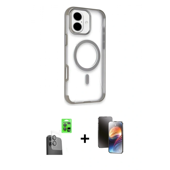 MARSİLYAN™- iPhone 16 Kılıf Eksen Klasik Koleksiyonu - Siyah 3D Antistatik Mat Seramik Nano Ekran Koruyucu + Siyah Raze Metal Kamera Lens