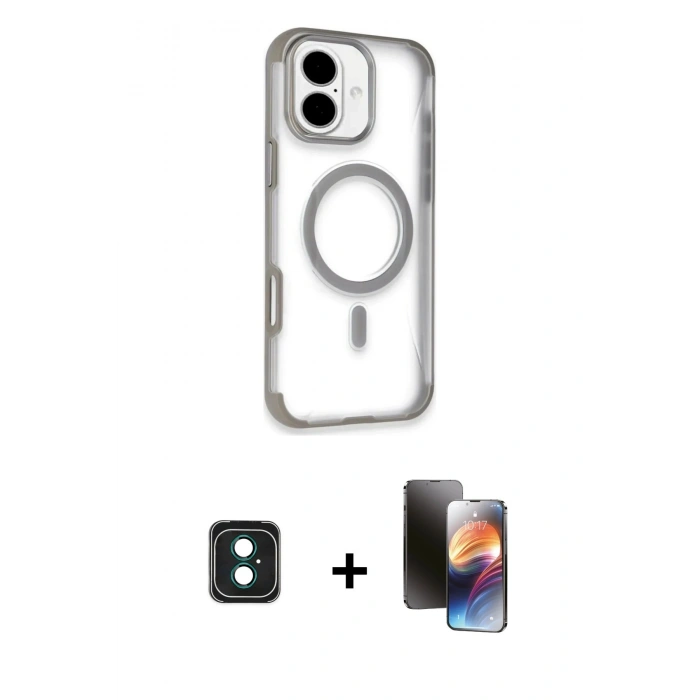 MARSİLYAN™- iPhone 16 Kılıf Eksen Klasik Koleksiyonu - Siyah 3D Antistatik Mat Seramik Nano Ekran Koruyucu + PVD Metal Kamera Lens - YL