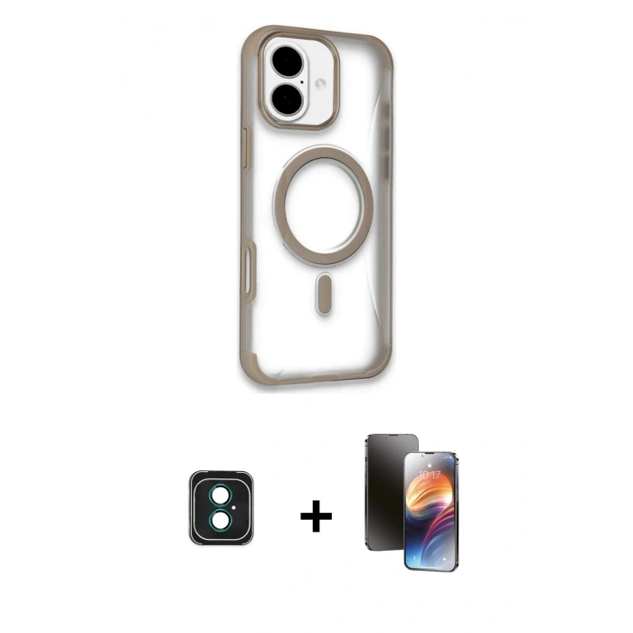 MARSİLYAN™- iPhone 16 Kılıf Eksen Klasik Koleksiyonu - Siyah 3D Antistatik Mat Seramik Nano Ekran Koruyucu + PVD Metal Kamera Lens - YL