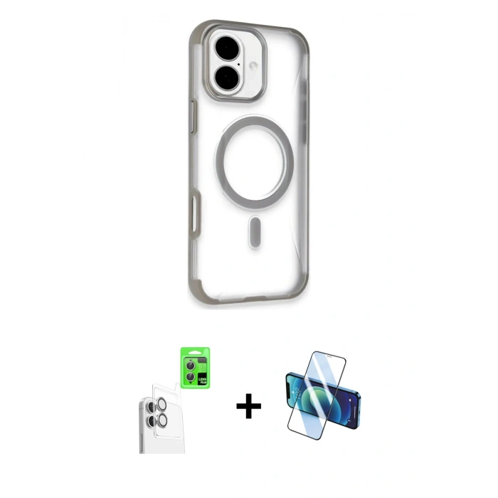 MARSİLYAN™- iPhone 16 Kılıf Eksen Klasik Koleksiyonu - Siyah 3D Antistatik Seramik Nano Ekran Koruyucu + Raze Metal Kamera Lens - BZ