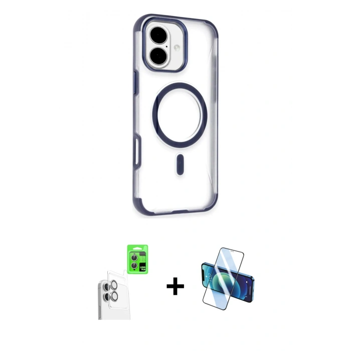 MARSİLYAN™- iPhone 16 Kılıf Eksen Klasik Koleksiyonu - Siyah 3D Antistatik Seramik Nano Ekran Koruyucu + Raze Metal Kamera Lens - BZ