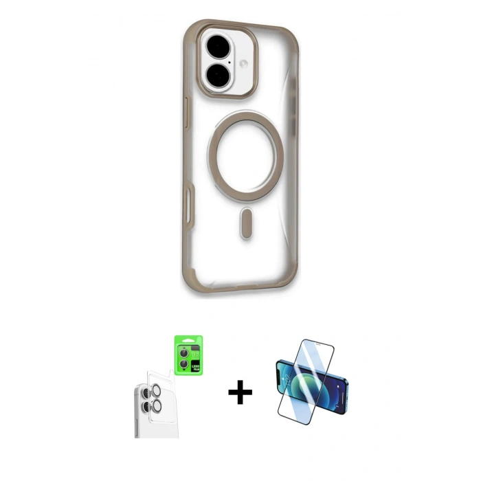 MARSİLYAN™- iPhone 16 Kılıf Eksen Klasik Koleksiyonu - Siyah 3D Antistatik Seramik Nano Ekran Koruyucu + Raze Metal Kamera Lens - BZ