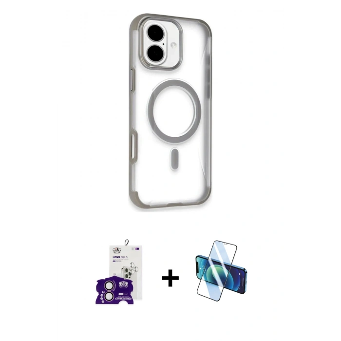MARSİLYAN™- iPhone 16 Kılıf Eksen Klasik Koleksiyonu - Siyah 3D Antistatik Seramik Nano Ekran Koruyucu + Bilvis Titan Kamera Lens - PE