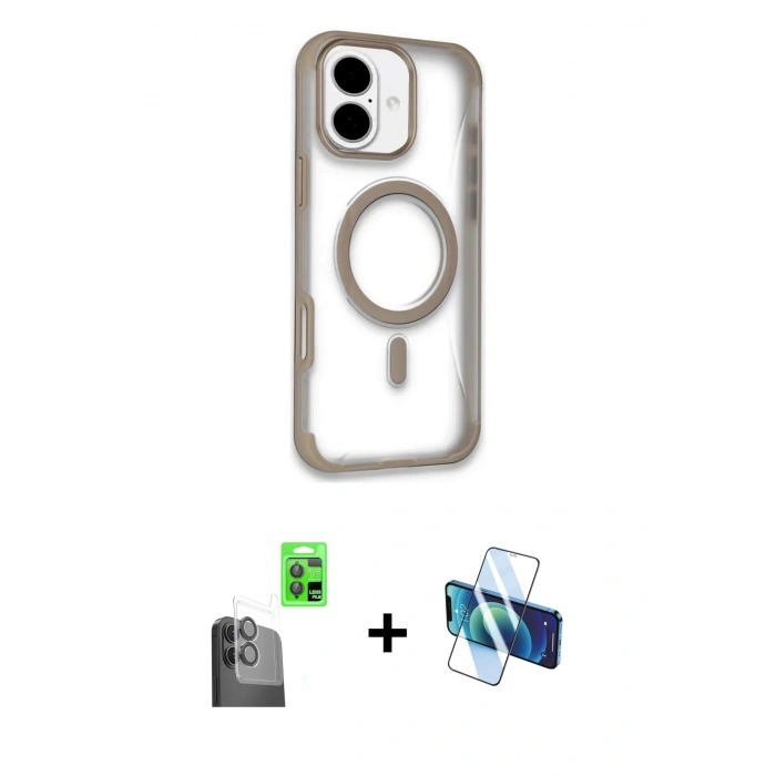 MARSİLYAN™- iPhone 16 Kılıf Eksen Klasik Koleksiyonu - Siyah 3D Antistatik Seramik Nano Ekran Koruyucu + Raze Metal Kamera Lens - SH