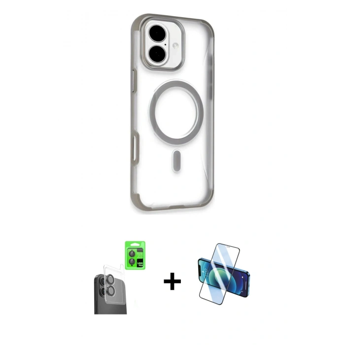 MARSİLYAN™- iPhone 16 Kılıf Eksen Klasik Koleksiyonu - Siyah 3D Antistatik Seramik Nano Ekran Koruyucu + Raze Metal Kamera Lens - SH