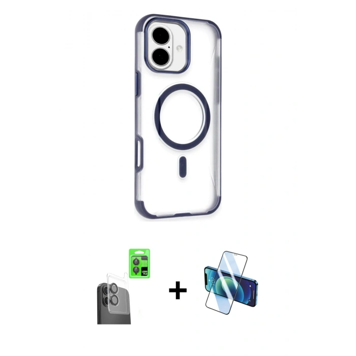MARSİLYAN™- iPhone 16 Kılıf Eksen Klasik Koleksiyonu - Siyah 3D Antistatik Seramik Nano Ekran Koruyucu + Raze Metal Kamera Lens - SH