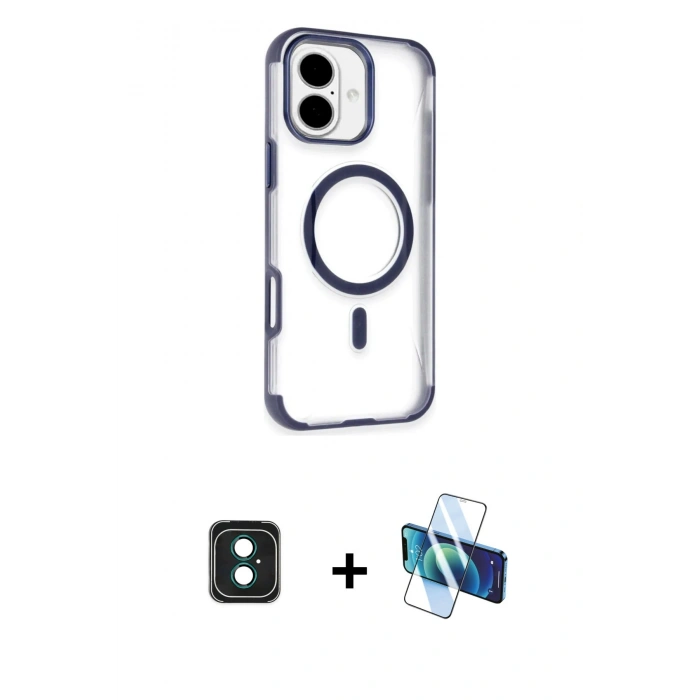 MARSİLYAN™- iPhone 16 Kılıf Eksen Klasik Koleksiyonu - Siyah 3D Antistatik Seramik Nano Ekran Koruyucu + PVD Metal Kamera Lens - YL