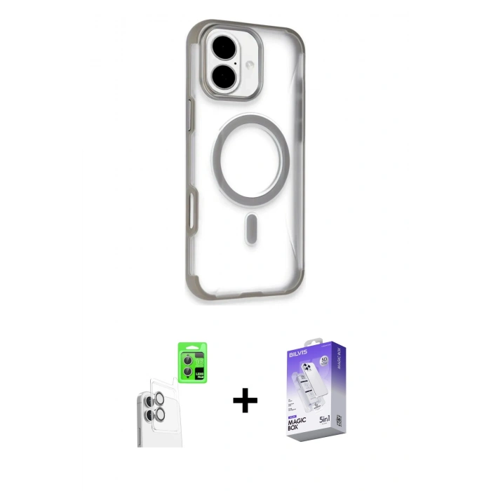 MARSİLYAN™- iPhone 16 Kılıf Eksen Klasik Koleksiyonu - Siyah Bilvis 5in1 3D Magic Cam Ekran Koruyucu + Raze Metal Kamera Lens - BZ