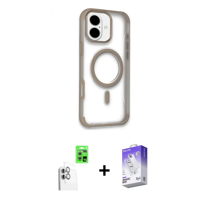MARSİLYAN™- iPhone 16 Kılıf Eksen Klasik Koleksiyonu - Siyah Bilvis 5in1 3D Magic Cam Ekran Koruyucu + Raze Metal Kamera Lens - BZ