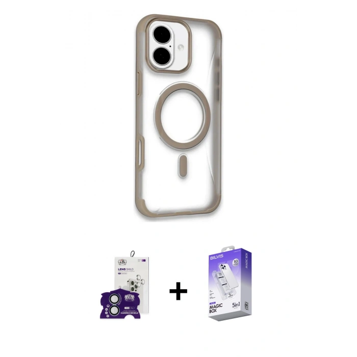 MARSİLYAN™- iPhone 16 Kılıf Eksen Klasik Koleksiyonu - Siyah Bilvis 5in1 3D Magic Cam Ekran Koruyucu + Bilvis Titan Kamera Lens - YL