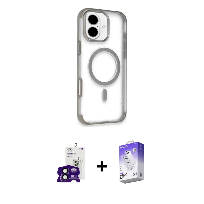 MARSİLYAN™- iPhone 16 Kılıf Eksen Klasik Koleksiyonu - Siyah Bilvis 5in1 3D Magic Cam Ekran Koruyucu + Bilvis Titan Kamera Lens - SH