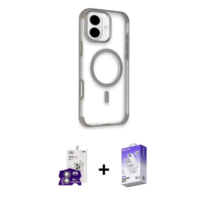 MARSİLYAN™- iPhone 16 Kılıf Eksen Klasik Koleksiyonu - Siyah Bilvis 5in1 3D Magic Cam Ekran Koruyucu + Bilvis Titan Kamera Lens - GS