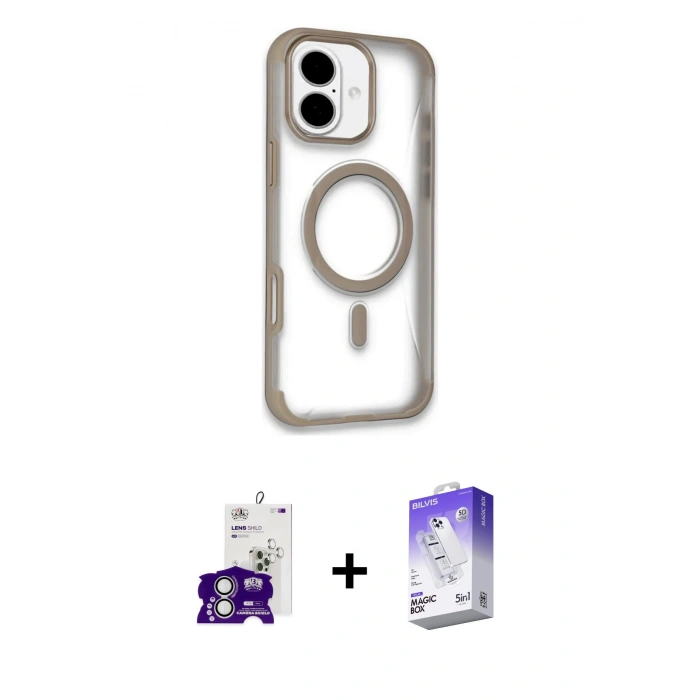 MARSİLYAN™- iPhone 16 Kılıf Eksen Klasik Koleksiyonu - Siyah Bilvis 5in1 3D Magic Cam Ekran Koruyucu + Bilvis Titan Kamera Lens - GS