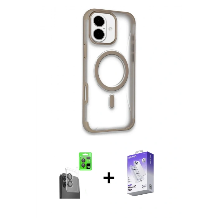 MARSİLYAN™- iPhone 16 Kılıf Eksen Klasik Koleksiyonu - Siyah Bilvis 5in1 3D Magic Cam Ekran Koruyucu + Raze Metal Kamera Lens - SH