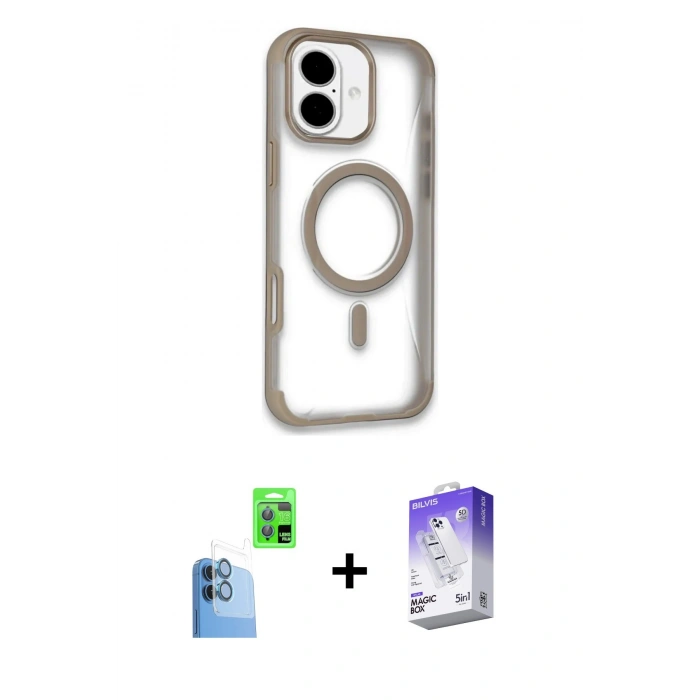 MARSİLYAN™- iPhone 16 Kılıf Eksen Klasik Koleksiyonu - Siyah Bilvis 5in1 3D Magic Cam Ekran Koruyucu + Raze Metal Kamera Lens - LT