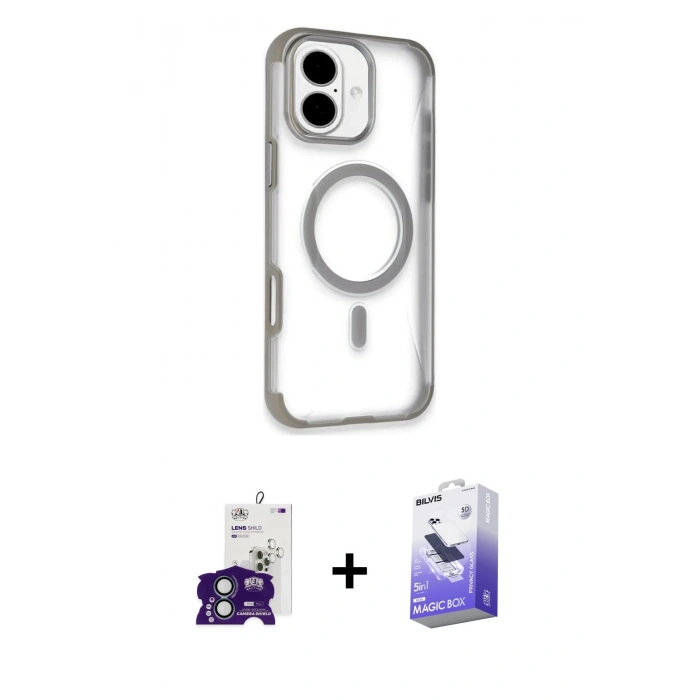 MARSİLYAN™- iPhone 16 Kılıf Eksen Klasik Koleksiyonu - Siyah Bilvis 5in1 5D Magic Hayalet Cam Ekran Koruyucu + Bilvis Titan Kamera Lens - YL