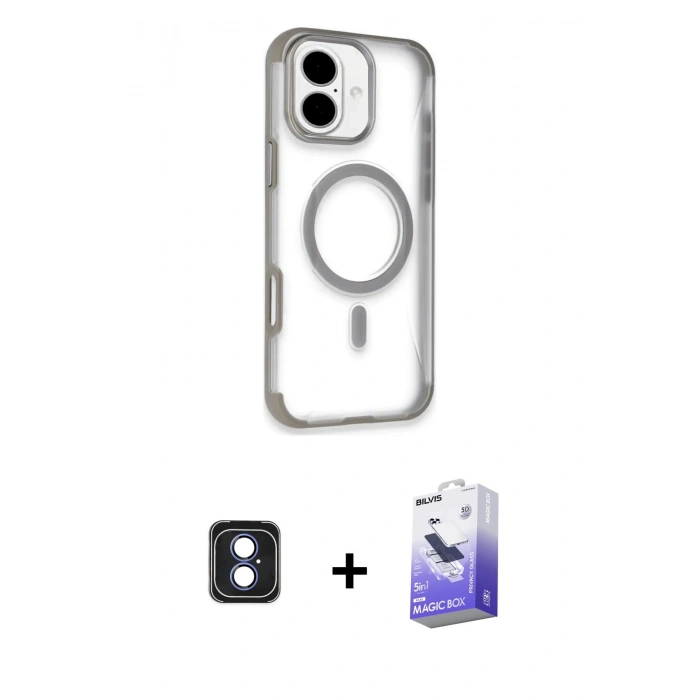 MARSİLYAN™- iPhone 16 Kılıf Eksen Klasik Koleksiyonu - Siyah Bilvis 5in1 5D Magic Hayalet Cam Ekran Koruyucu + PVD Metal Kamera Lens - MI