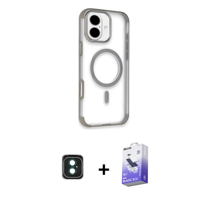 MARSİLYAN™- iPhone 16 Kılıf Eksen Klasik Koleksiyonu - Siyah Bilvis 5in1 5D Magic Hayalet Cam Ekran Koruyucu + PVD Metal Kamera Lens - YL