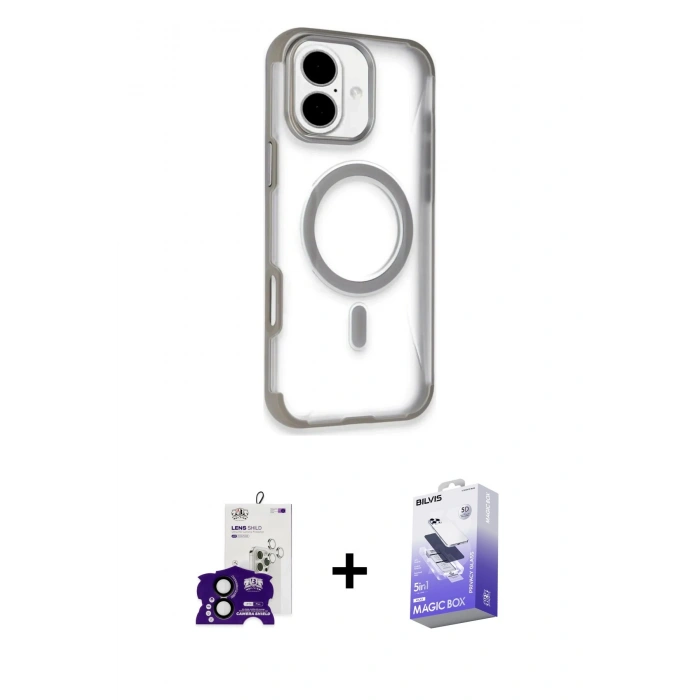 MARSİLYAN™- iPhone 16 Kılıf Eksen Klasik Koleksiyonu - Siyah Bilvis 5in1 5D Magic Hayalet Cam Ekran Koruyucu + Bilvis Titan Kamera Lens - SH