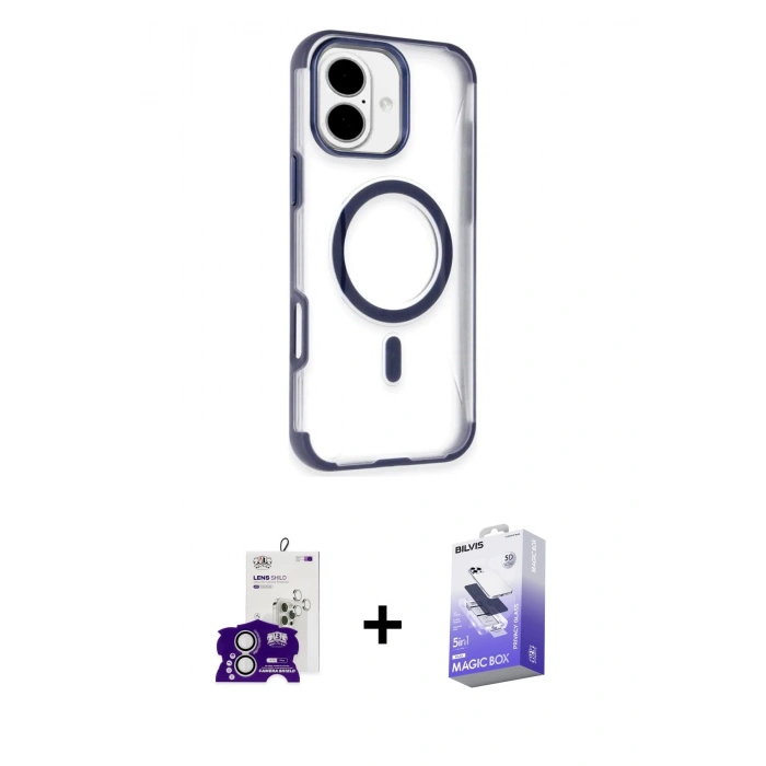 MARSİLYAN™- iPhone 16 Kılıf Eksen Klasik Koleksiyonu - Siyah Bilvis 5in1 5D Magic Hayalet Cam Ekran Koruyucu + Bilvis Titan Kamera Lens - GS