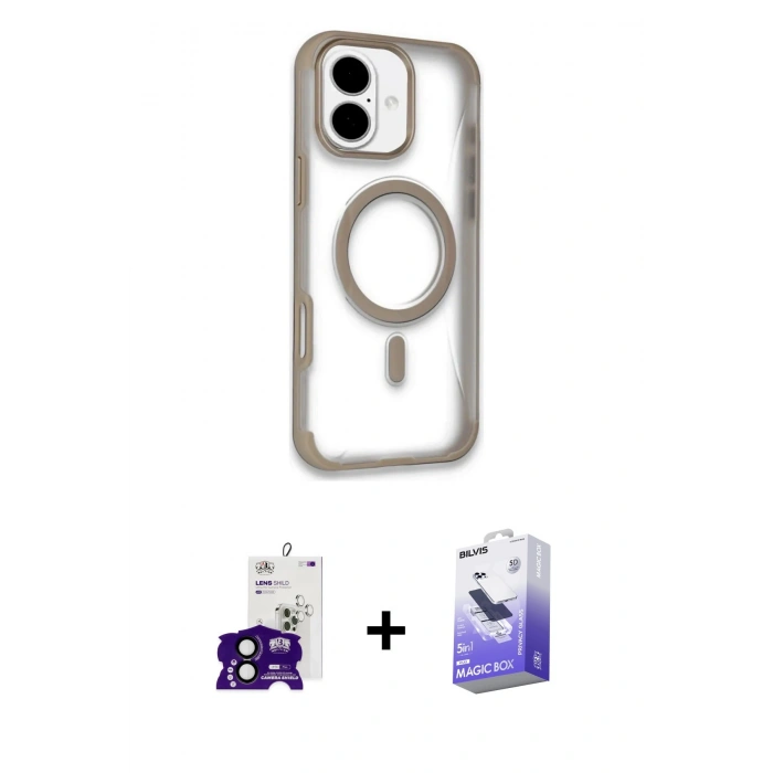 MARSİLYAN™- iPhone 16 Kılıf Eksen Klasik Koleksiyonu - Siyah Bilvis 5in1 5D Magic Hayalet Cam Ekran Koruyucu + Bilvis Titan Kamera Lens - SH