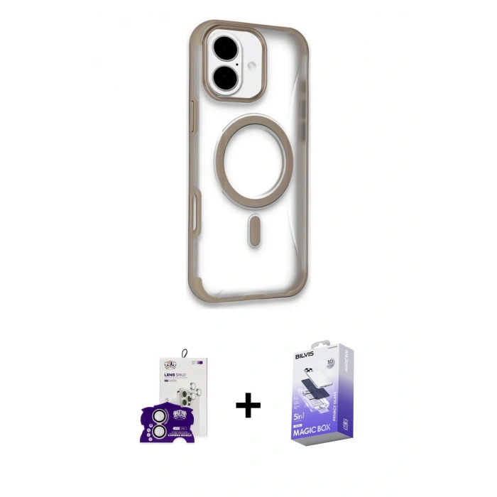 MARSİLYAN™- iPhone 16 Kılıf Eksen Klasik Koleksiyonu - Siyah Bilvis 5in1 5D Magic Hayalet Cam Ekran Koruyucu + Bilvis Titan Kamera Lens - GS