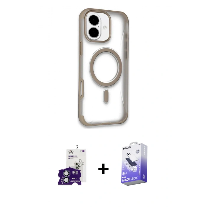 MARSİLYAN™- iPhone 16 Kılıf Eksen Klasik Koleksiyonu - Siyah Bilvis 5in1 5D Magic Hayalet Cam Ekran Koruyucu + Bilvis Titan Kamera Lens - YL