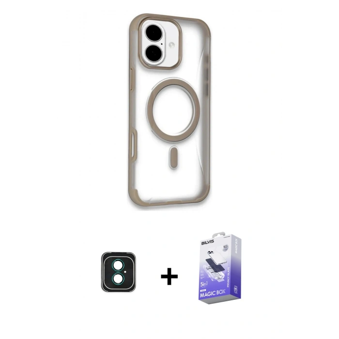 MARSİLYAN™- iPhone 16 Kılıf Eksen Klasik Koleksiyonu - Siyah Bilvis 5in1 5D Magic Hayalet Cam Ekran Koruyucu + PVD Metal Kamera Lens - YL