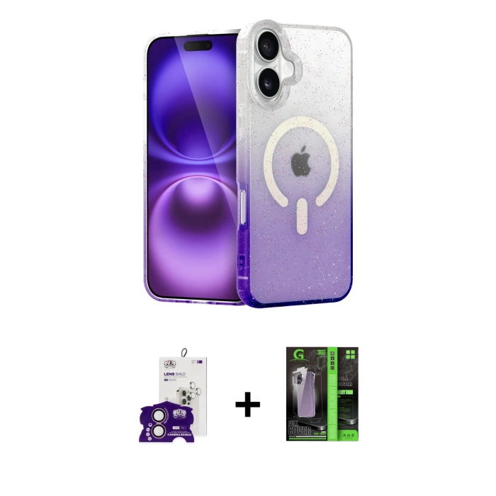 MARSİLYAN™- iPhone 16 Kılıf Eksen Minimal Özel Seri - Şeffaf 360 Full Body Arka Koruyucu + Bilvis Titan Kamera Lens - PE