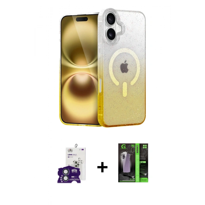 MARSİLYAN™- iPhone 16 Kılıf Eksen Minimal Özel Seri - Şeffaf 360 Full Body Arka Koruyucu + Bilvis Titan Kamera Lens - YL
