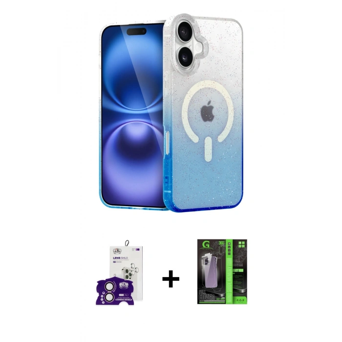 MARSİLYAN™- iPhone 16 Kılıf Eksen Minimal Özel Seri - Şeffaf 360 Full Body Arka Koruyucu + Bilvis Titan Kamera Lens - PE