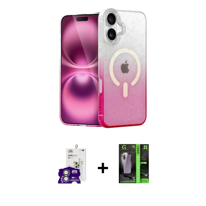 MARSİLYAN™- iPhone 16 Kılıf Eksen Minimal Özel Seri - Şeffaf 360 Full Body Arka Koruyucu + Gümüş Bilvis Titan Kamera Lens