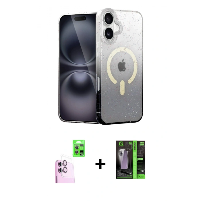 MARSİLYAN™- iPhone 16 Kılıf Eksen Minimal Özel Seri - Şeffaf 360 Full Body Arka Koruyucu + Raze Metal Kamera Lens - PE