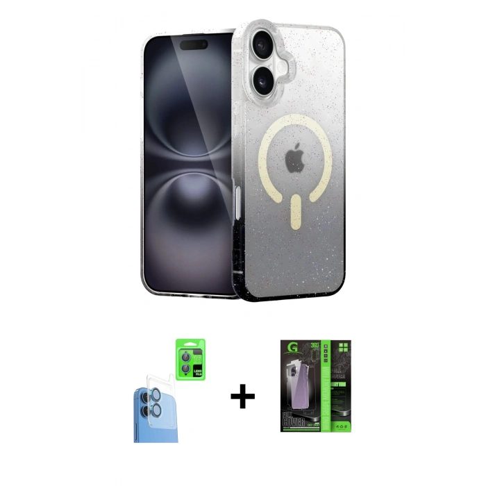 MARSİLYAN™- iPhone 16 Kılıf Eksen Minimal Özel Seri - Şeffaf 360 Full Body Arka Koruyucu + Raze Metal Kamera Lens - LT