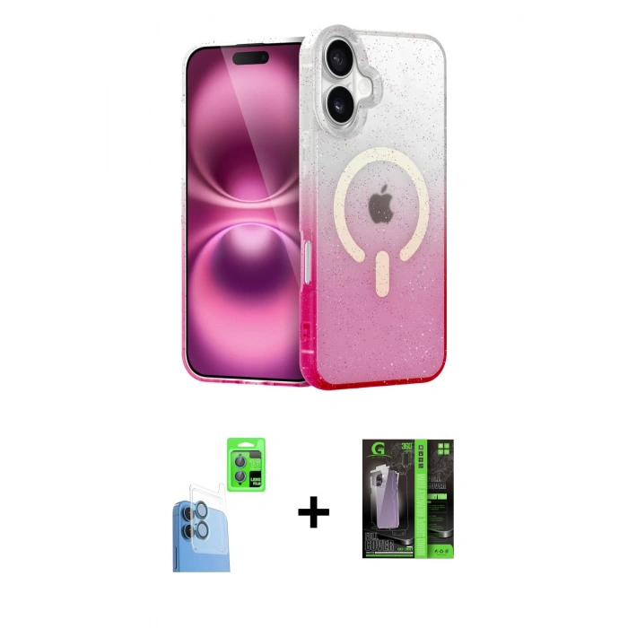 MARSİLYAN™- iPhone 16 Kılıf Eksen Minimal Özel Seri - Şeffaf 360 Full Body Arka Koruyucu + Raze Metal Kamera Lens - LT