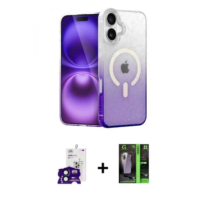 MARSİLYAN™- iPhone 16 Kılıf Eksen Minimal Özel Seri - Şeffaf 360 Full Body Arka Koruyucu + Siyah Bilvis Titan Kamera Lens