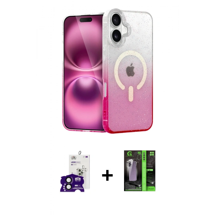 MARSİLYAN™- iPhone 16 Kılıf Eksen Minimal Özel Seri - Şeffaf 360 Full Body Arka Koruyucu + Siyah Bilvis Titan Kamera Lens