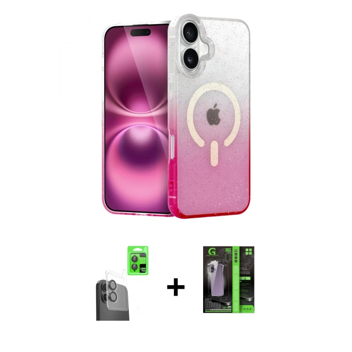 MARSİLYAN™- iPhone 16 Kılıf Eksen Minimal Özel Seri - Şeffaf 360 Full Body Arka Koruyucu + Raze Metal Kamera Lens - SH