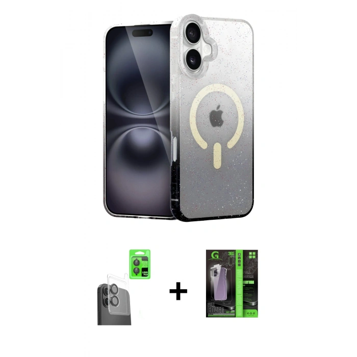 MARSİLYAN™- iPhone 16 Kılıf Eksen Minimal Özel Seri - Şeffaf 360 Full Body Arka Koruyucu + Raze Metal Kamera Lens - SH