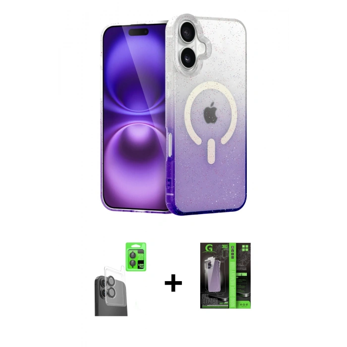 MARSİLYAN™- iPhone 16 Kılıf Eksen Minimal Özel Seri - Şeffaf 360 Full Body Arka Koruyucu + Raze Metal Kamera Lens - SH