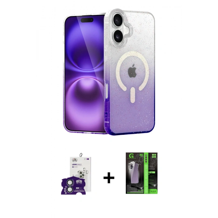 MARSİLYAN™- iPhone 16 Kılıf Eksen Minimal Özel Seri - Şeffaf 360 Full Body Arka Koruyucu + Yeşil Bilvis Titan Kamera Lens