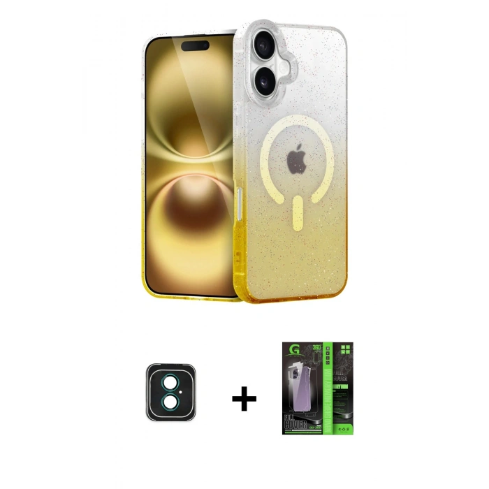 MARSİLYAN™- iPhone 16 Kılıf Eksen Minimal Özel Seri - Şeffaf 360 Full Body Arka Koruyucu + PVD Metal Kamera Lens - YL