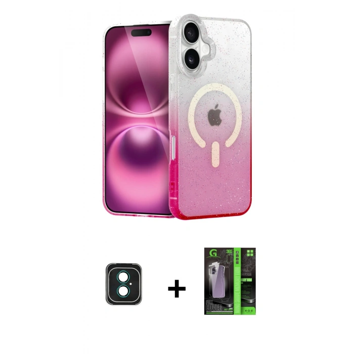 MARSİLYAN™- iPhone 16 Kılıf Eksen Minimal Özel Seri - Şeffaf 360 Full Body Arka Koruyucu + PVD Metal Kamera Lens - YL