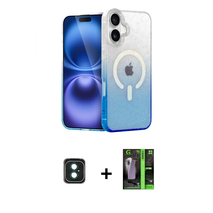 MARSİLYAN™- iPhone 16 Kılıf Eksen Minimal Özel Seri - Şeffaf 360 Full Body Arka Koruyucu + PVD Metal Kamera Lens - YL