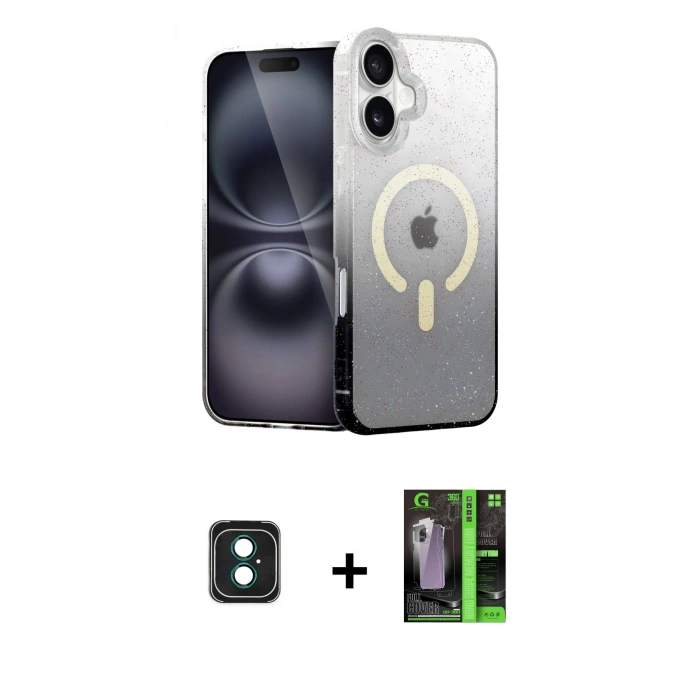 MARSİLYAN™- iPhone 16 Kılıf Eksen Minimal Özel Seri - Şeffaf 360 Full Body Arka Koruyucu + PVD Metal Kamera Lens - YL