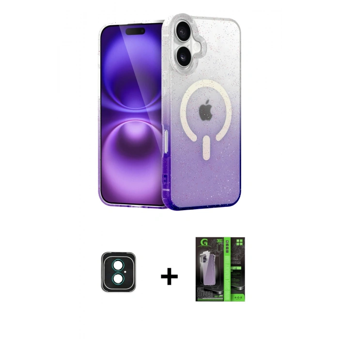 MARSİLYAN™- iPhone 16 Kılıf Eksen Minimal Özel Seri - Şeffaf 360 Full Body Arka Koruyucu + PVD Metal Kamera Lens - YL